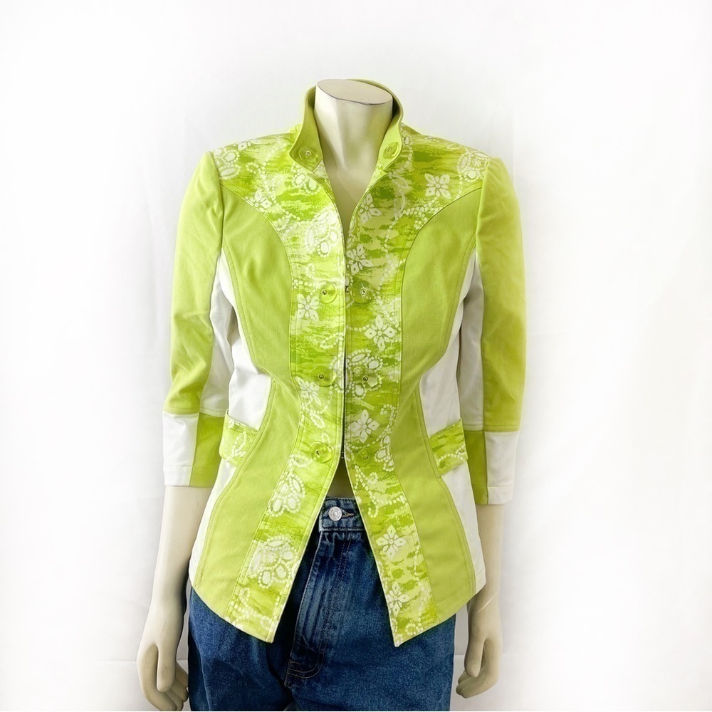 St John Evening White and Green Floral Jacket Size S